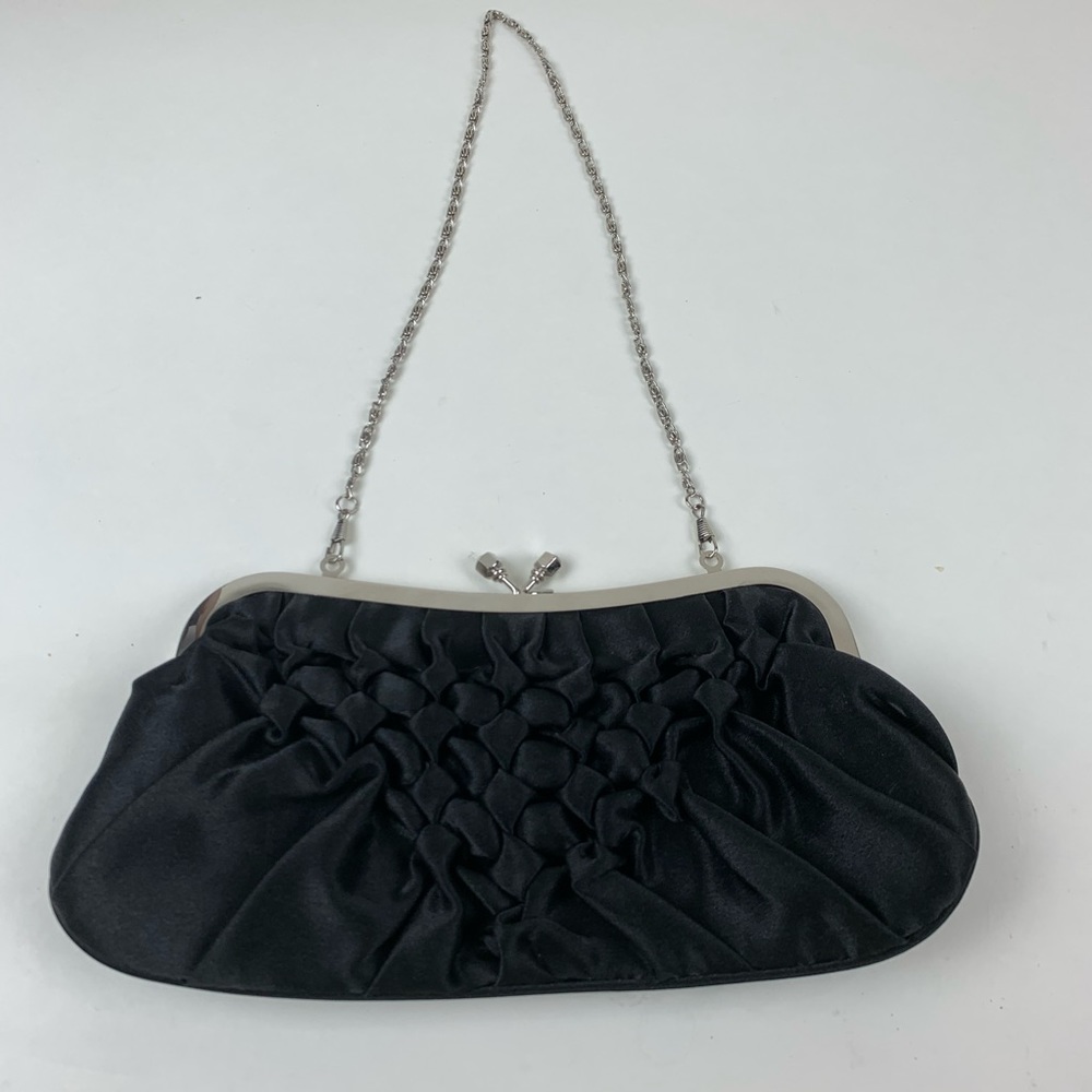 BLACK QUILTED EVENING BAG- SNAP-ON GOLD CHAIN
